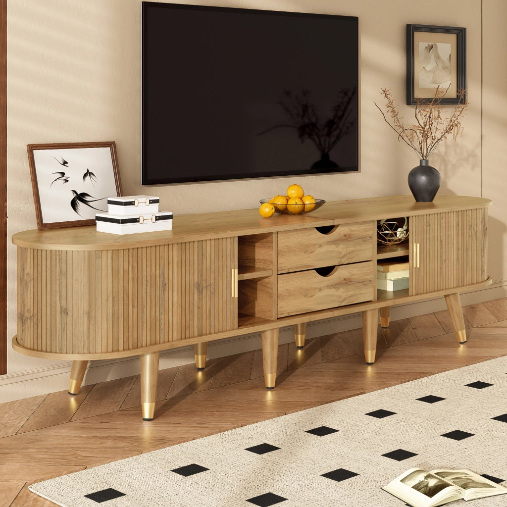 Mobile TV con porte scorrevoli, mobile basso per televisore in stile naturale con ampio spazio contenitivo