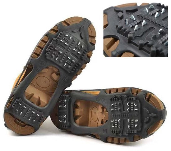Spikes per ghiaccio, stivali con chiodi per uomo, donna e bambino, (24 chiodi), per camminate in neve e ghiaccio, chiodi antiscivolo con cinturino, adatti per escursioni invernali, trekking e pesca, taglia S