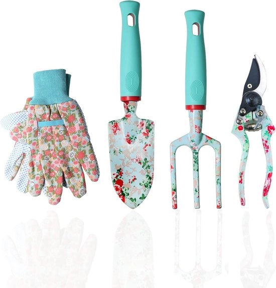 Set di attrezzi da giardinaggio 4 in 1 - rasoio da fiore con stampo di fiori, zappa, cultivatore 

Specifiche tecniche:
- 4 pezzi in 1 set
- Materiale: [inserire materiale]
- Dimensioni: [inserire dimensioni]
- Peso: [inserire peso]