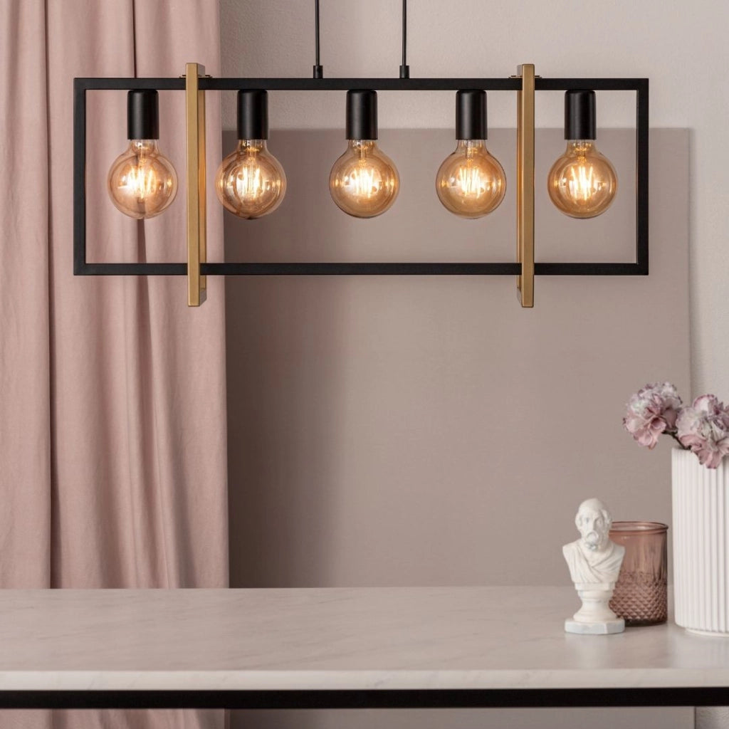 Lampada a sospensione Eden loft nero oro 5 luci 5xE27