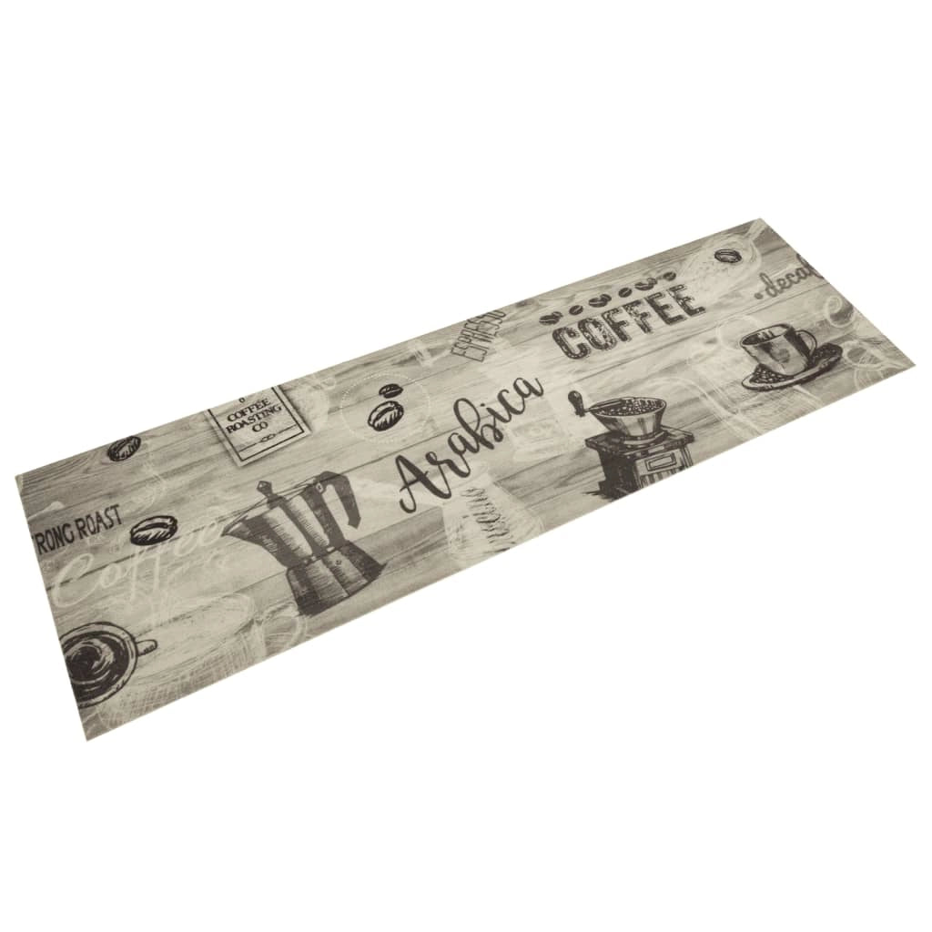Tappetino da cucina lavabile stampa caffè grigio 150 x 45 cm antiscivolo morbido confortevole al tatto velluto grigio 02_0056420