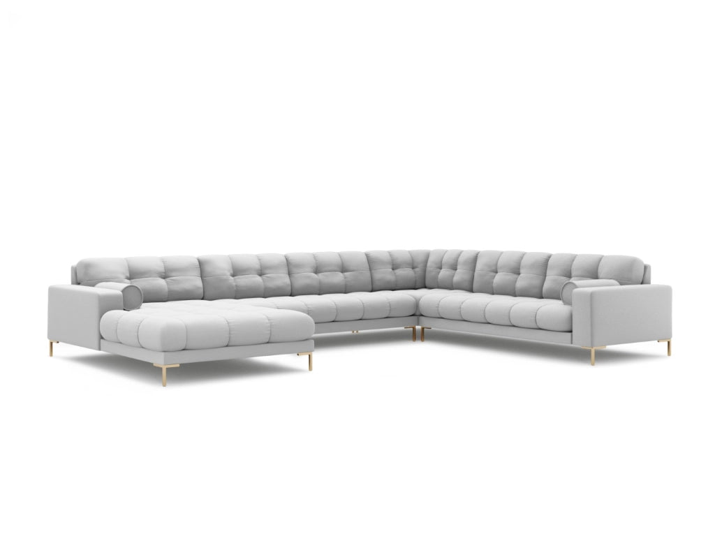 Cosmopolitan Design - Divano panoramico destro "Bali" 7 posti in tessuto strutturato grigio chiaro 