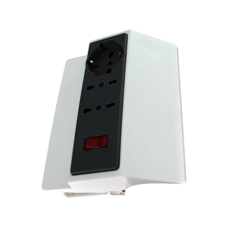 Multipresa da Tavolo con Morsa Spina 10A 2 Prese Bipasso 10/16A + 1 Presa Schuko Cavo 3X1mm Lunga 2M Interruttore Incluso
