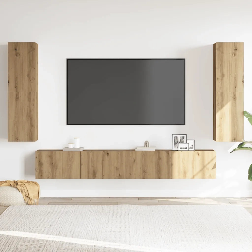 Mobili TV a Parete 4 pz Rovere Artigianale in Legno Multistrato 3328974