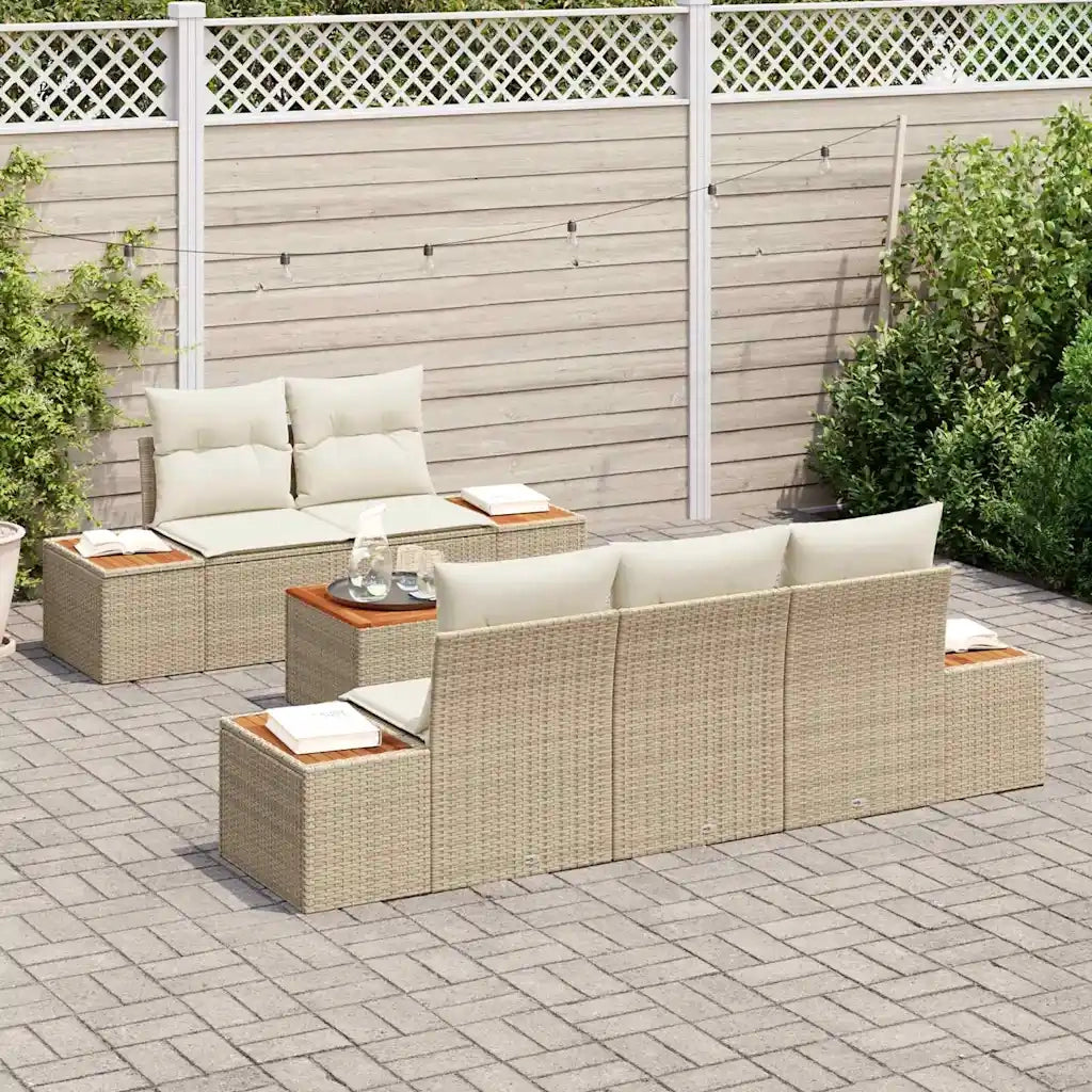 Set Divano da Giardino con cuscino 6 pcs Beige Poly Rattan