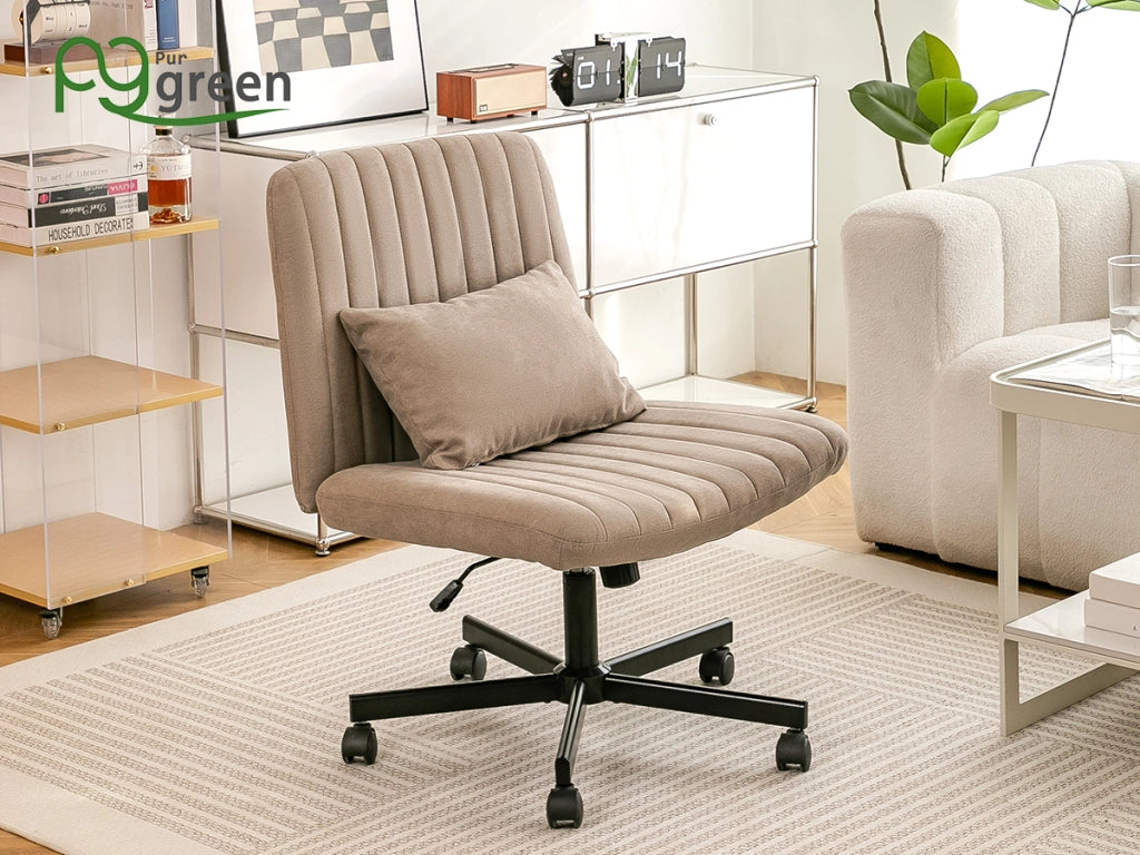 Sedia da ufficio ergonomica in tessuto con altezza regolabile, schienale reclinabile, rotelle silenziose cuscino khaki