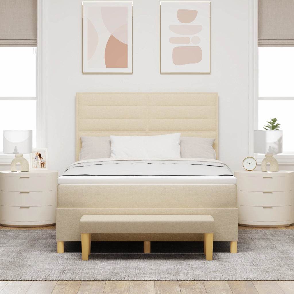 Letto con rete a molle e materasso panna 140x190 cm tessuto