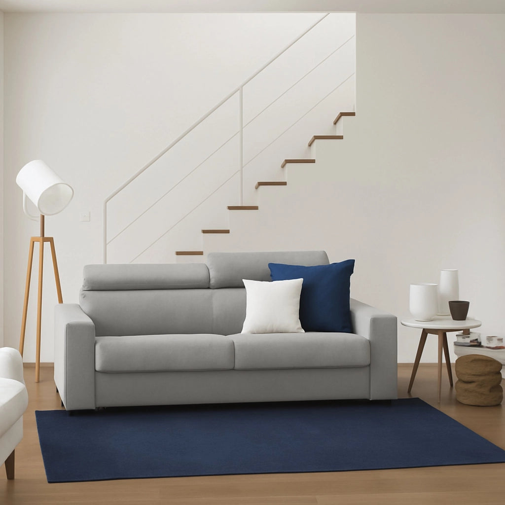 Divano Letto Amalfi, Divano a 2 posti Large, Made in Italy, SofÒ  Soggiorno con apertura girevole, con poggiatesta regolabili e Braccioli standard, cm 200x95h85, Grigio