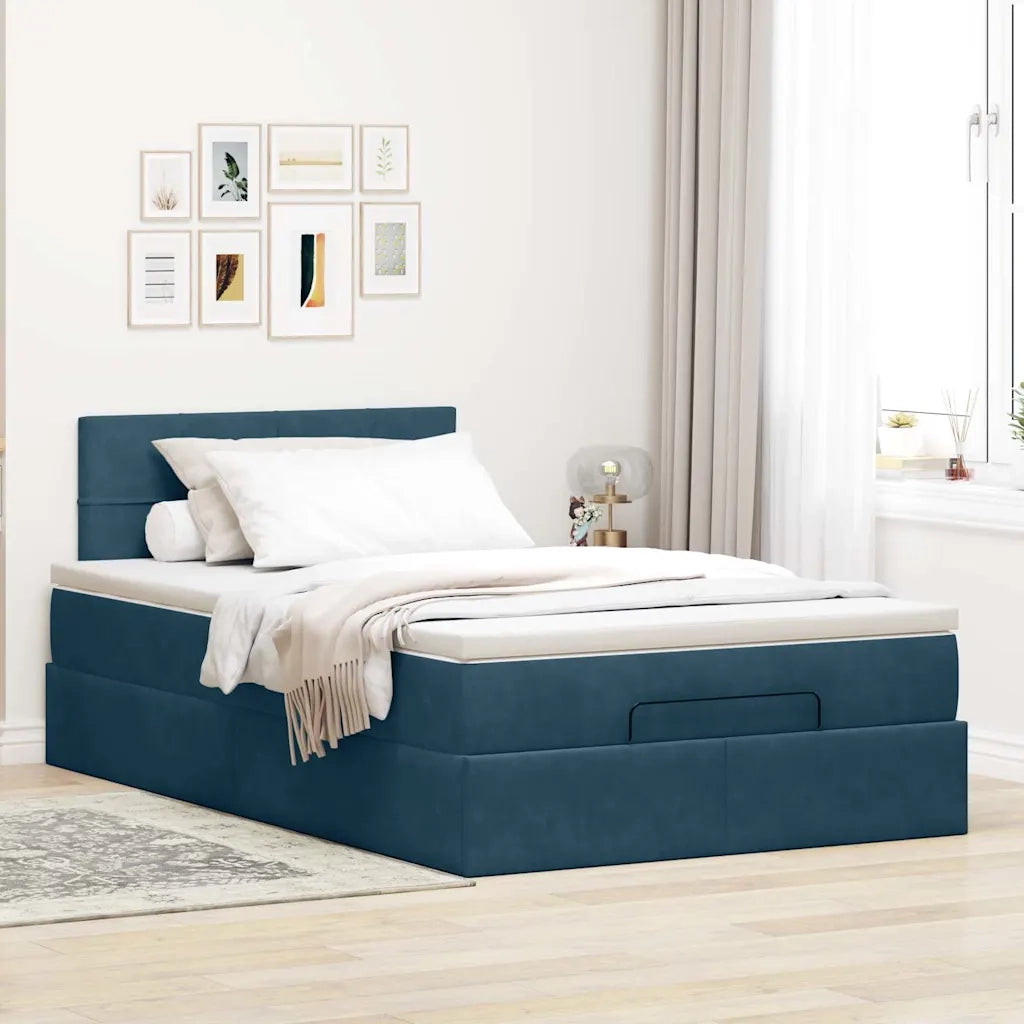 Pouf Letto con Materasso Blu Scuro 120x190 cm Velluto 3311763