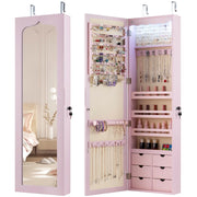 Mobiletto portagioielli da parete 120 x 36,5 x 11,5 cm con specchio e illuminazione a LED salvaspazio design moderno in MDF rosa 20_0010333