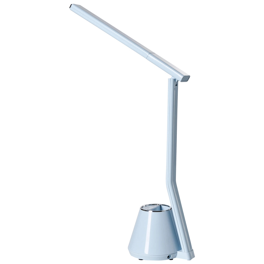Lampada da scrivania moderna a LED Lampada da computer per ufficio domestico con portapenne 3 modalità CCT Dimmer Materiale sintetico Paralume regolabile azzurro