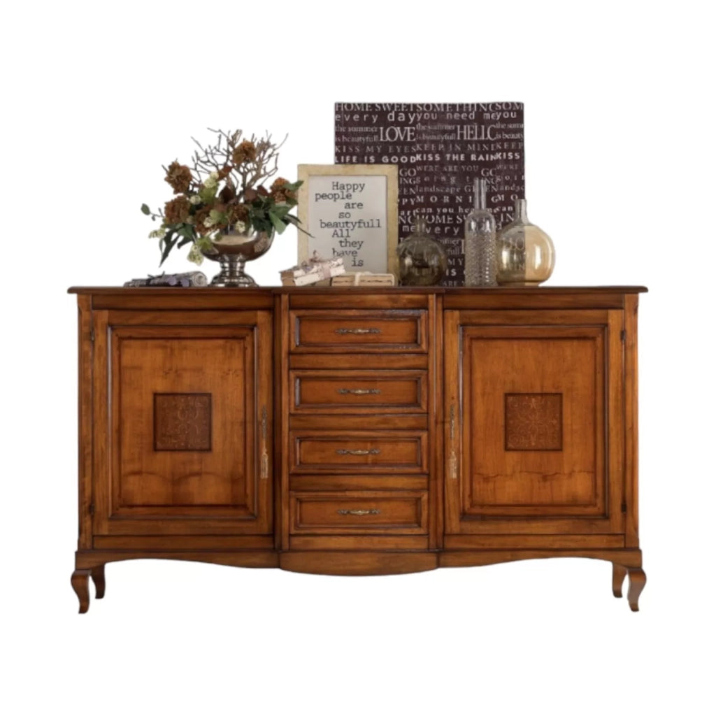 Credenza 2 porte 4 cassetti intarsio bassano 200x52x113 - Mobili 2G
