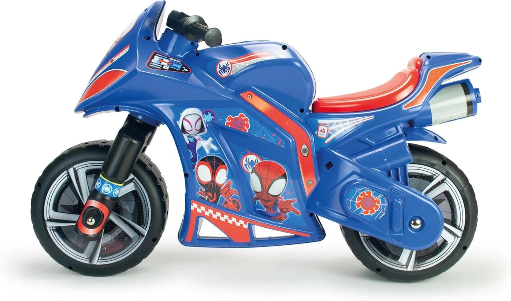 Moto Cavalcabile per Bambini 4-7 anni a Spinta Marvel Spidey 99x39x61 cm fino a 50 kg con Maniglia di Trasporto Blu