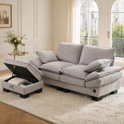 Divano 2 posti con pouf in corduroy 190 cm; con USB-C e tasche laterali; grigio chiaro