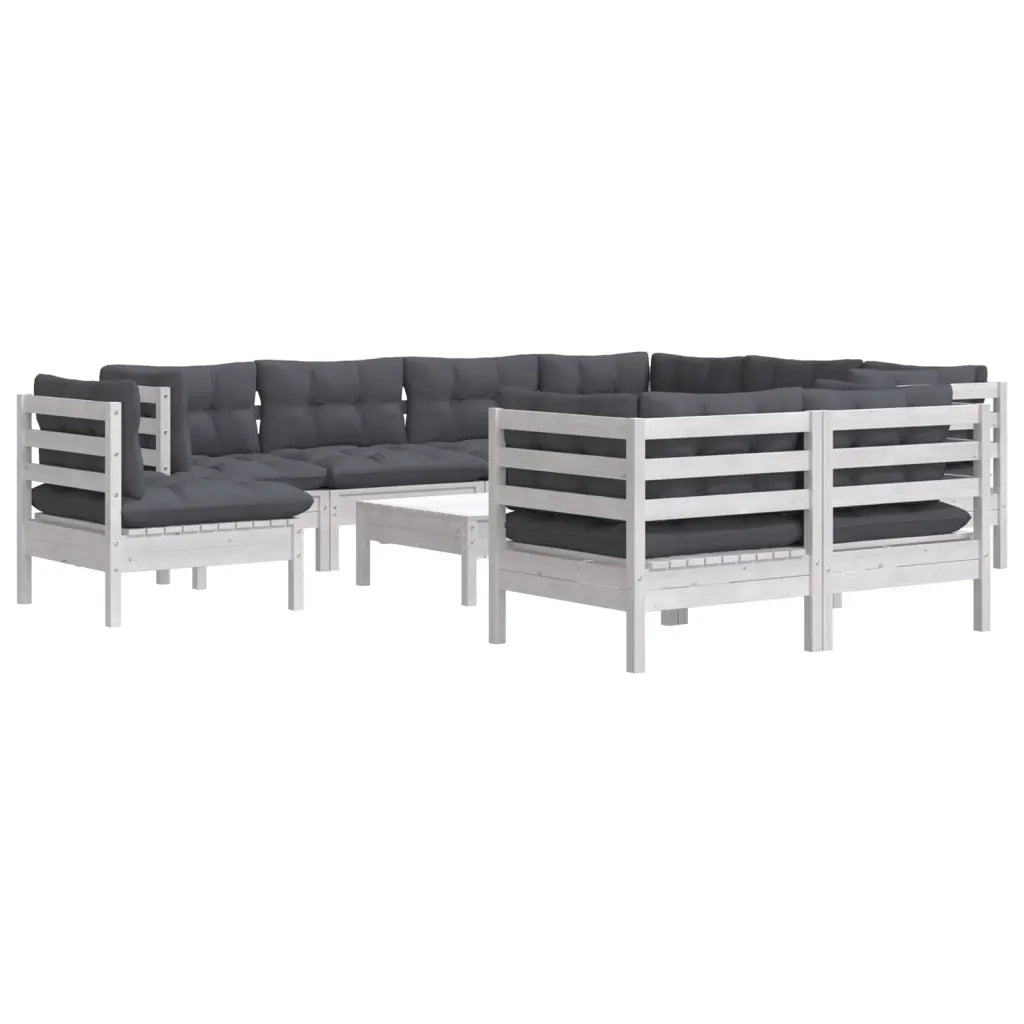 Set Divani da Giardino 10 pz con Cuscini Bianchi Legno di Pinocod mxl 97521