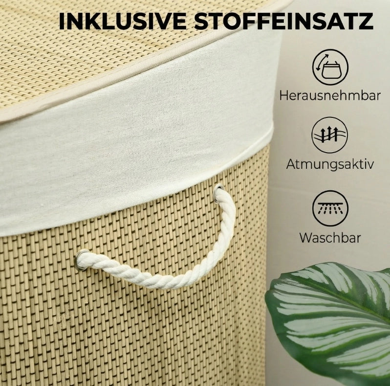 CESTO PORTABIANCHERIA 144 L con Coperchio in Bambù Color Crema
