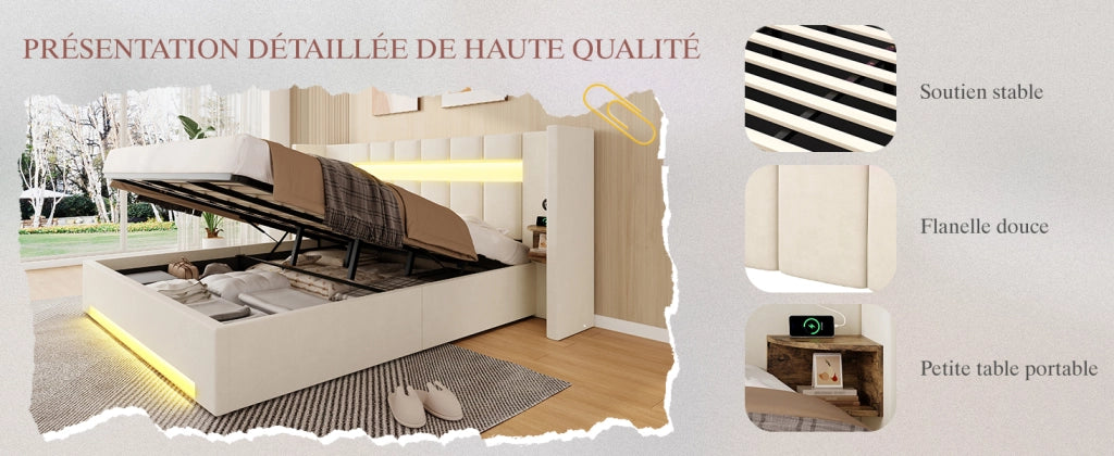 Letto Contenitore Imbottito in Velluto con LED, USB e Testiera ¨C MINIMAL ¨C 180x200cm