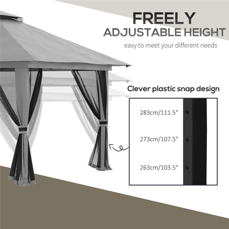 GAZEBO PIEGHEVOLE 4X4 CON BORSA DA TRASPORTO, PICCHETTI, FUNI E SACCHI DI SABBIA INCLUSI, 392X392X283 CM, GRIGIO