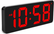 Orologio digitale da parete con grande display, grande orologio da tavolo, grande display orario con adattatore e piedistallo da tavolo pieghevole, regolazione automatica dell'illuminazione, 12/24 H, (L) 215 x (B) 85 x (H) 20 mm - rosso