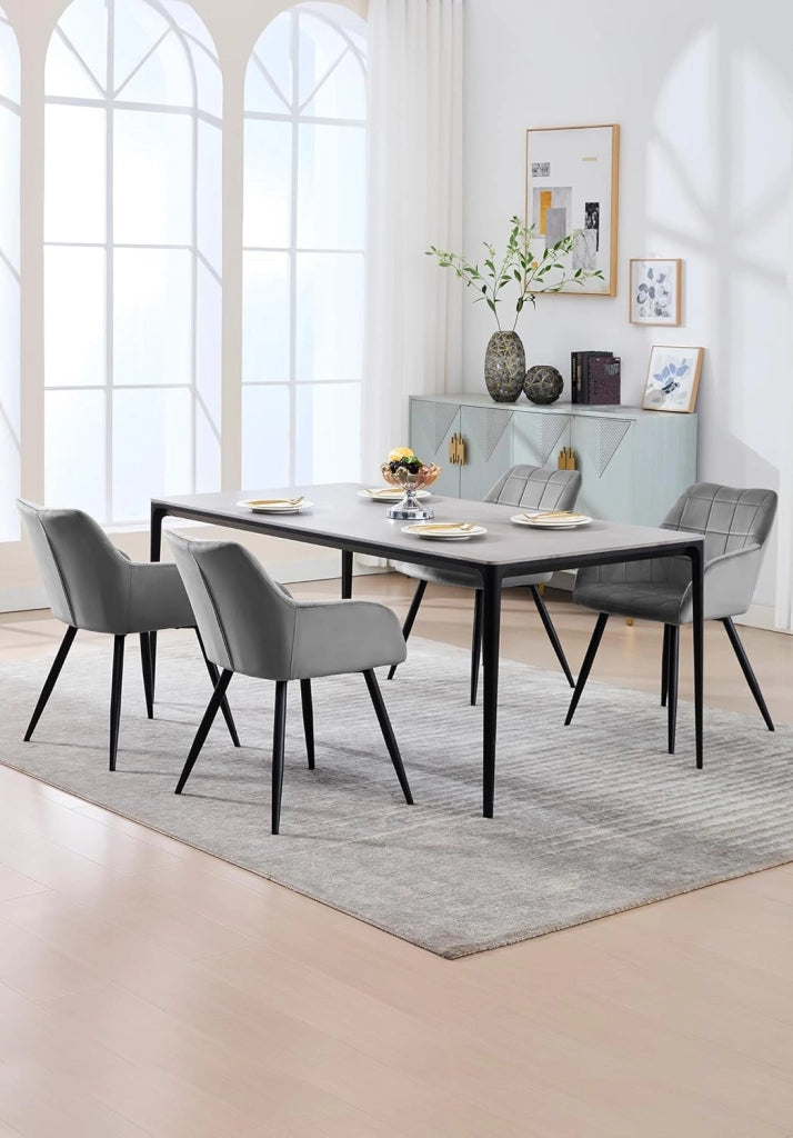 Sedia per Sala da Pranzo Imbottita, Poltroncina in Velluto,Sedia da Cucina con Braccioli e Schienale, Gambe in Metallo, moderne,Grigio Scuro, BH93dgr-1