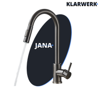 JANA | Rubinetto da cucina estensibile Premium in acciaio inox grigio titanio miscelatore arco alto | alta pressione ruotabile a 360° 2 attacchi
