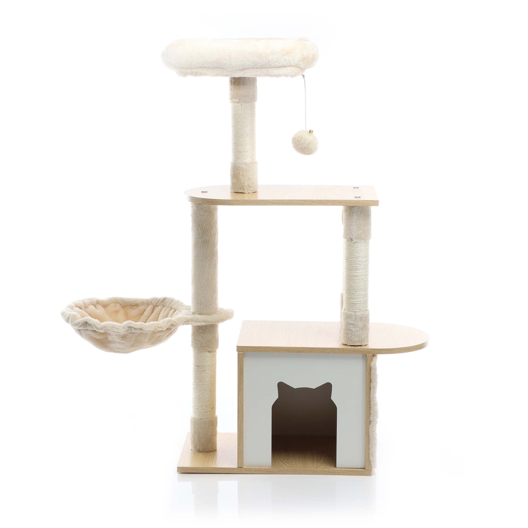 Fudajo Albero tiragraffi Legno beige 106cm Con casetta per gatti, colonne in sisal e cucce