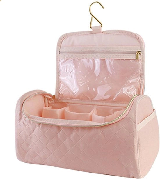 Organizzatore per capelli per donne - Organizzatore per accessori per piastra con fodera portatile - Rosa con gancio - Borsa portatile con chiusura