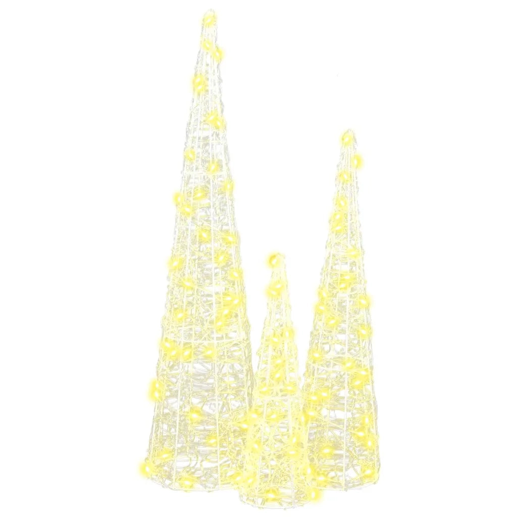 Albero di Natale 3 pcs Bianco caldo 20 x 20 x 80 cm Acrilico