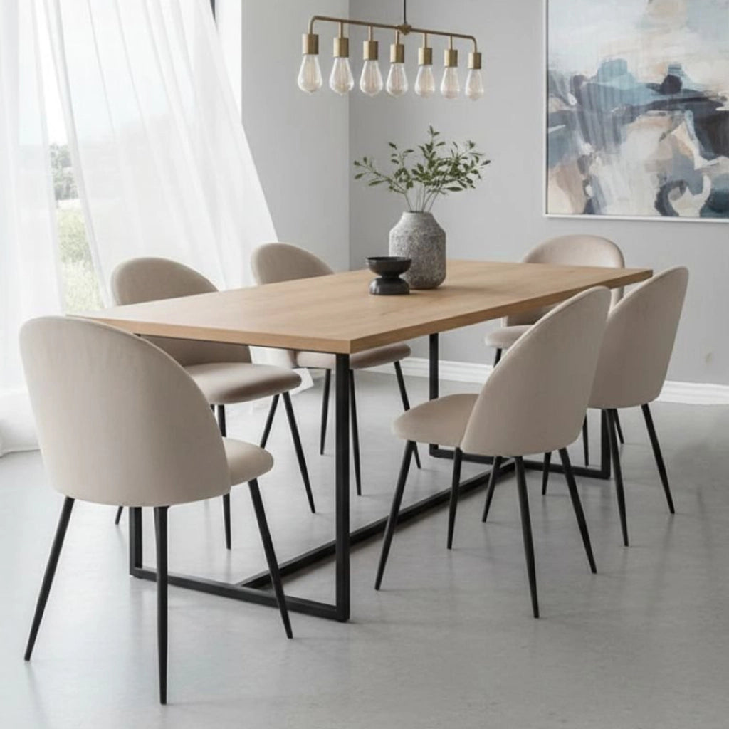 Set di 6 sedie Achito, Poltrona rivestita in velluto, Sedia da pranzo imbottita, Seduta per riunioni, 51x54h82 cm, Grigio chiaro