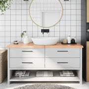 Piano Bagno Marrone 160x60x(2-4) cm Legno Massello Trattato