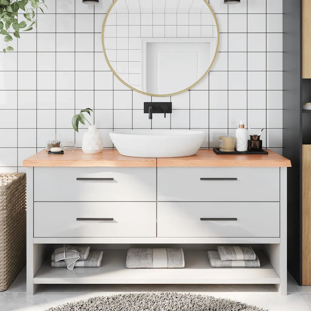 Piano Bagno Marrone 160x60x(2-4) cm Legno Massello Trattato