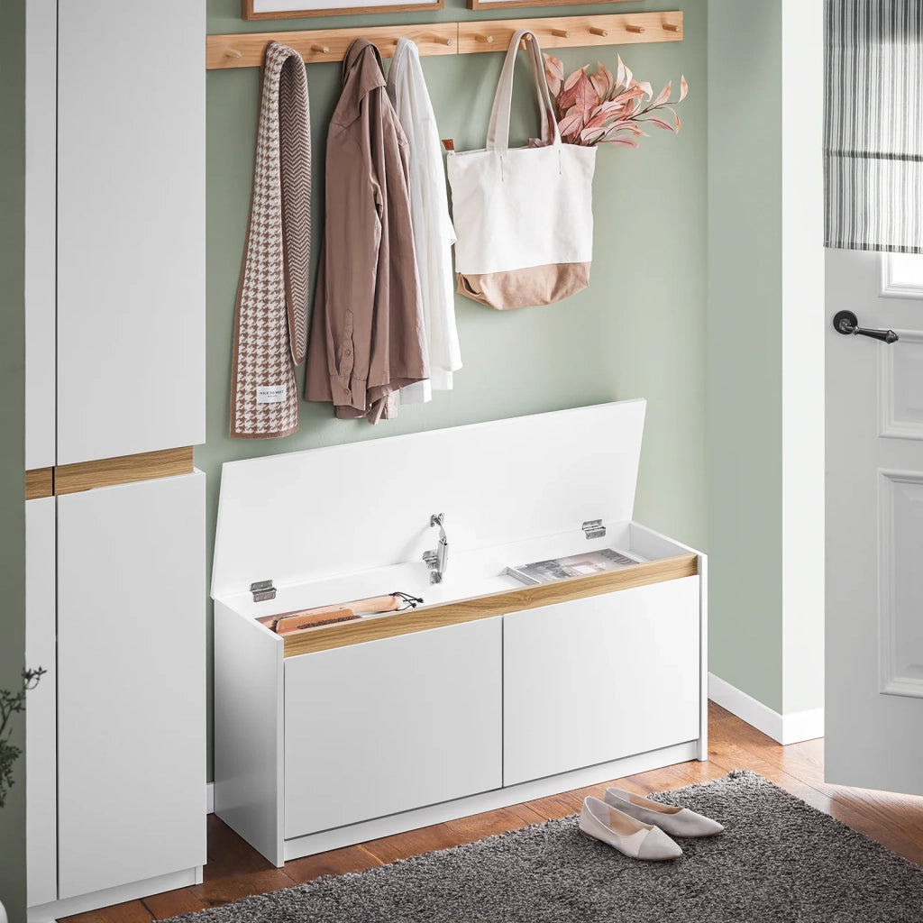 Panca da ingresso con contenitore Scarpiera con patta Bianco 104x30x47cm FSR171-W