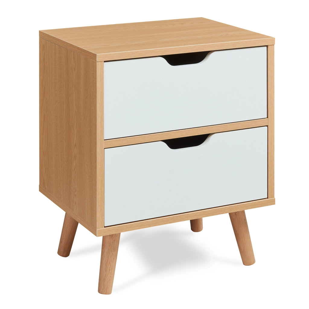 Comodino Bordkak con 2 Cassetti 50 x 40 x 30 cm - Effetto Rovere / Bianco [en.casa]