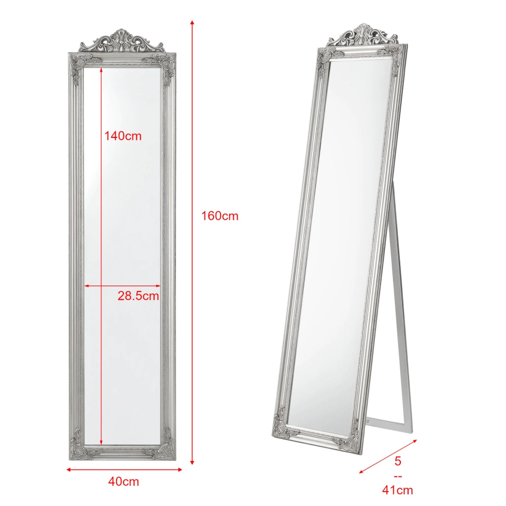 Specchio da Terra Arezzo a Figura Intera 160 x 40 cm Cornice in Eucalipto - Argentato [en.casa]