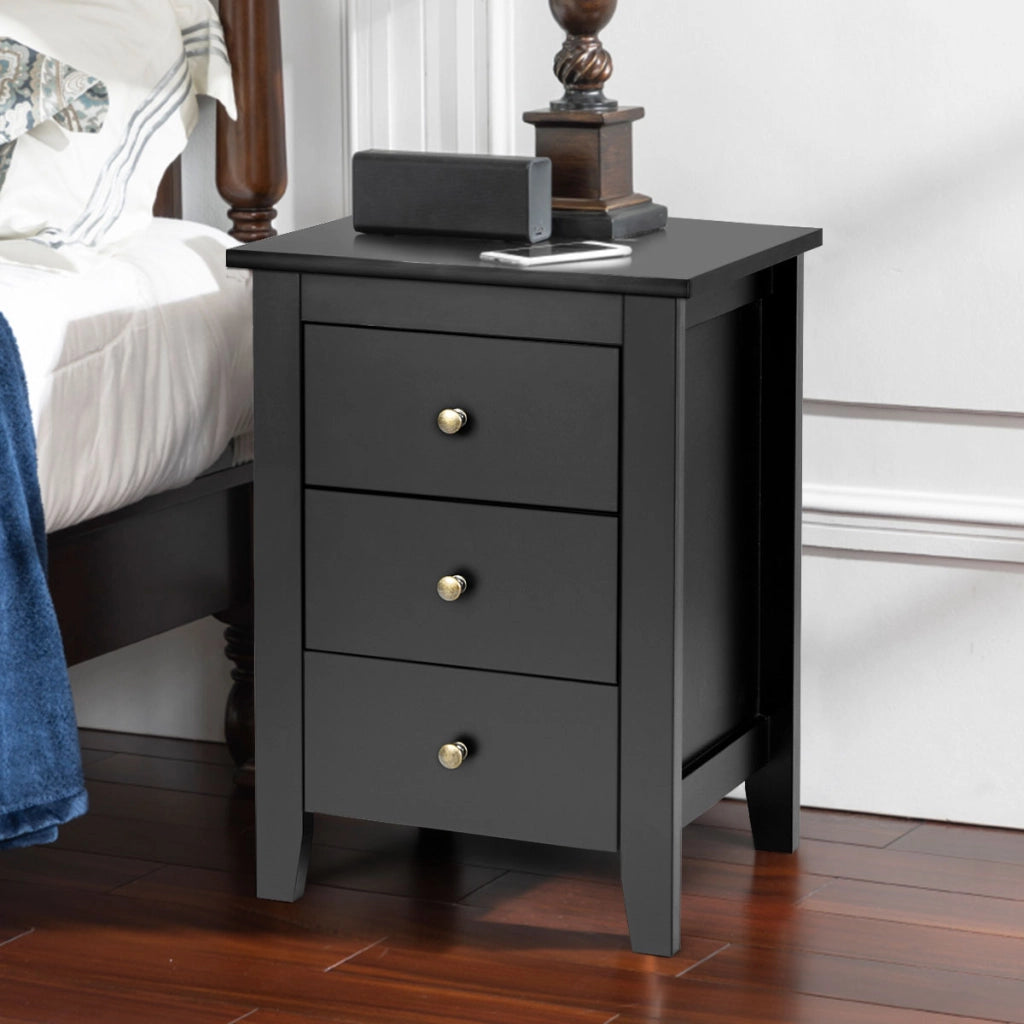 Set di 2 comodini con 3 cassetti per camera da letto, Cassettiera moderna vicino al letto Nero