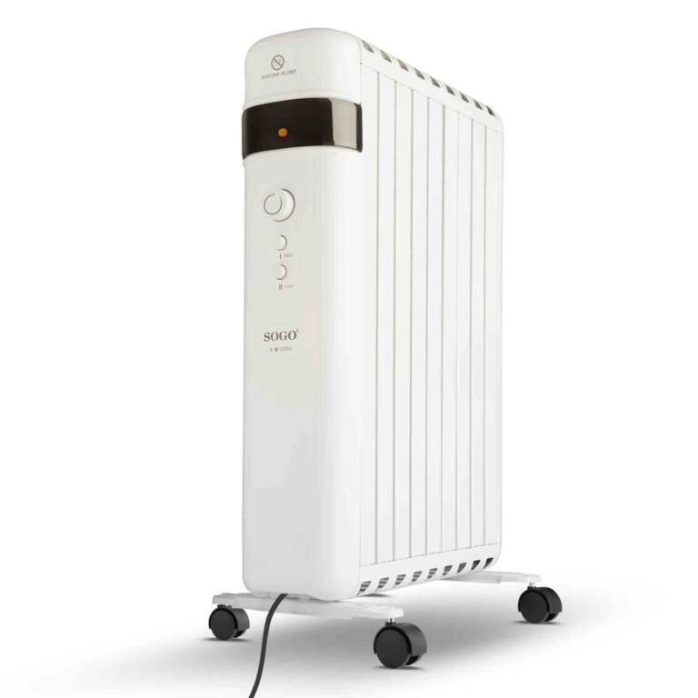 Radiatore elettrico senza olio 2000W con 9 elementi, termostato regolabile e ruote, per ambienti fino a 20 mq - Sogo