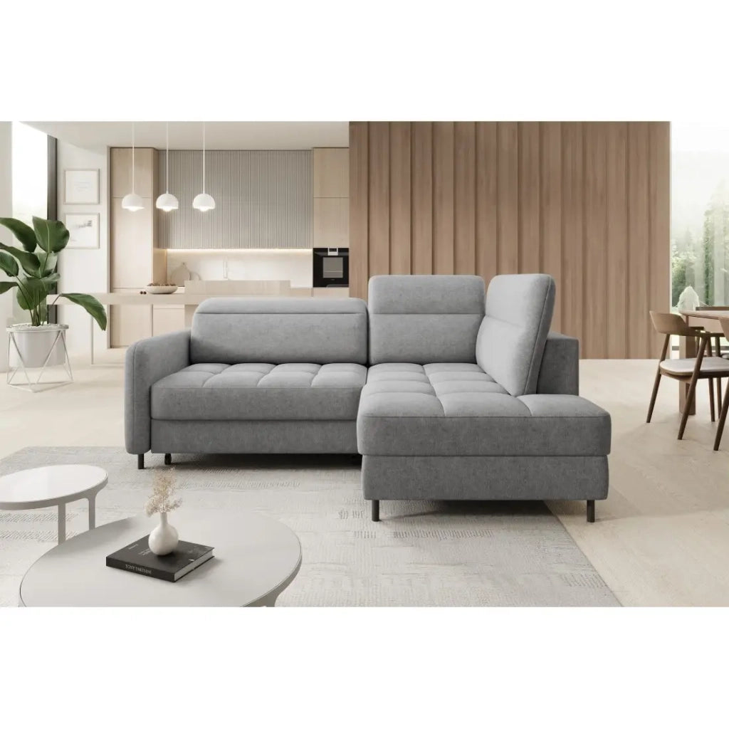 Divano angolare destro convertibile BARNEA 208 cm grigio chiaro con contenitore