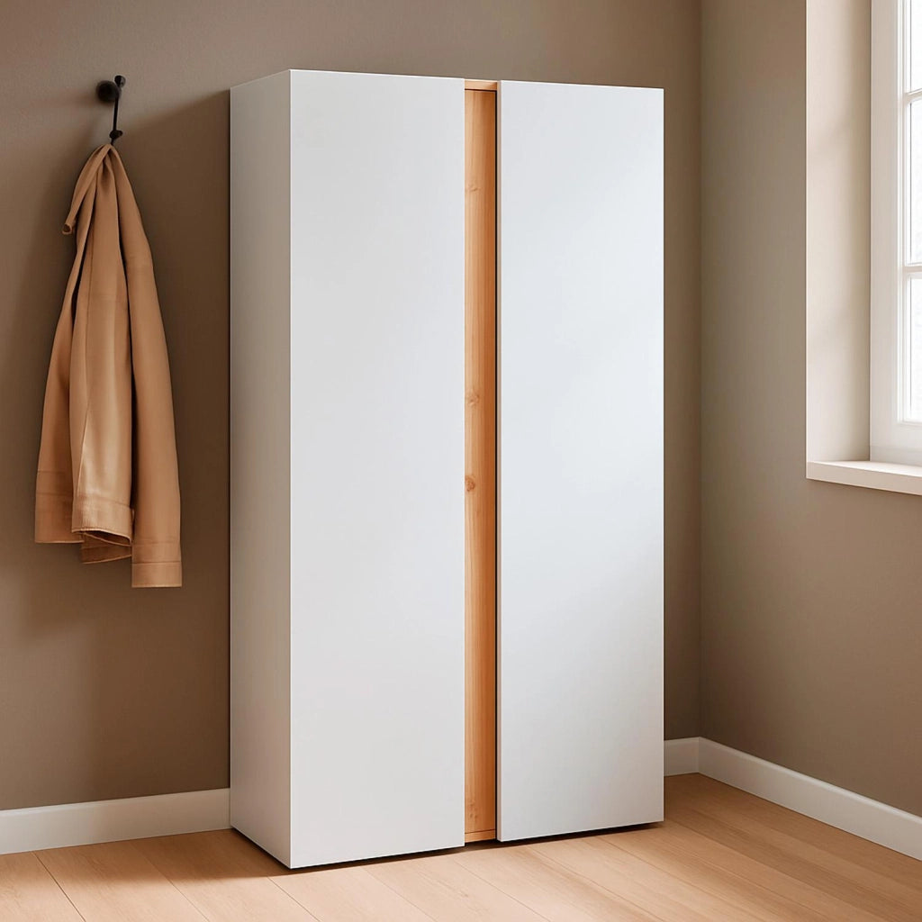 Mobile Portascarpe Con 2 Ante E 6 Ripiani Regolabili Design Minimal Capacità Fino A 18 Paia Per Ingresso Zona Giorno Corridoio 102 x 56.5 x 35 cm Bianco E Rovere