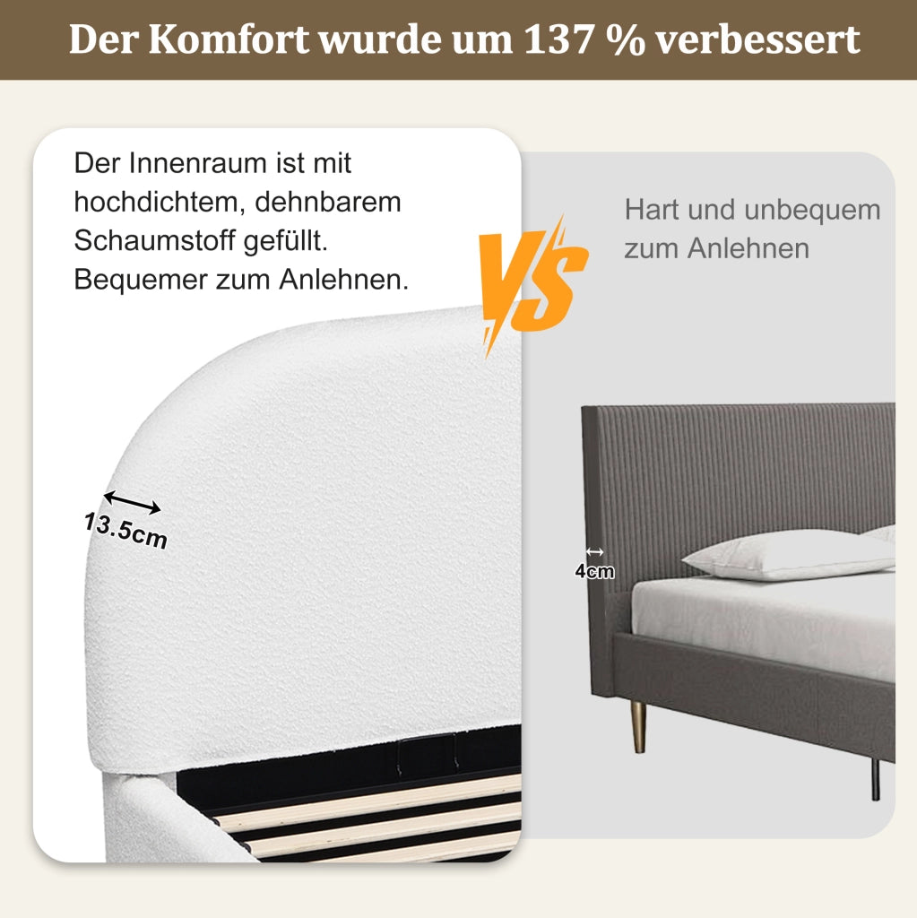 Letto imbottito contenitore beige in bouclé