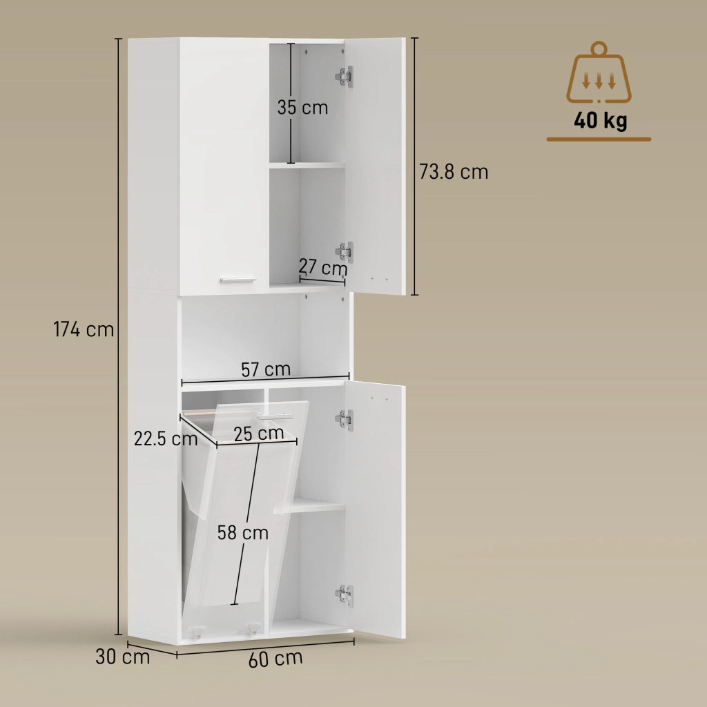 Mobile da Bagno con Cesto e Ripiano ¨C Zephmum ¨C Bianco Legno 60x30x174 cm
