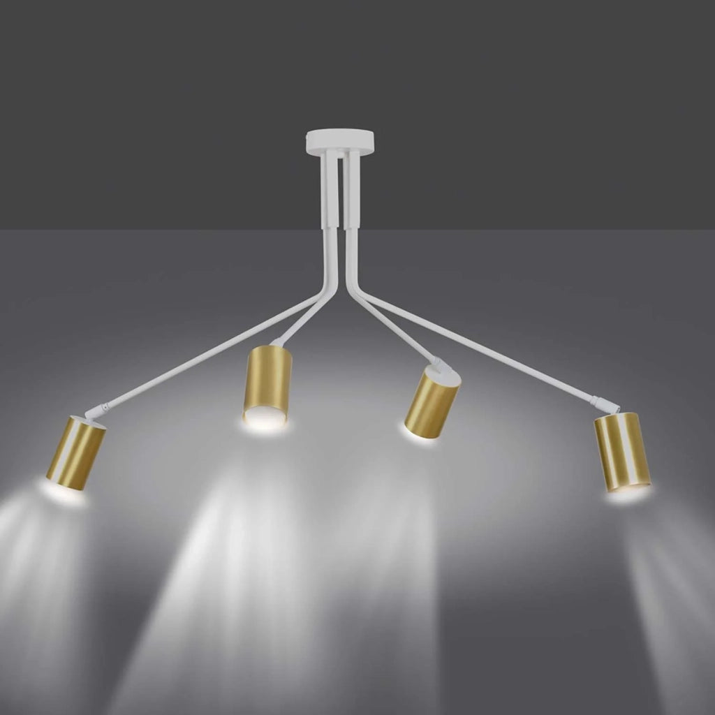 Plafoniera Minimal Tenjin Acciaio Bianco 4 Luci Gu10 Ip20