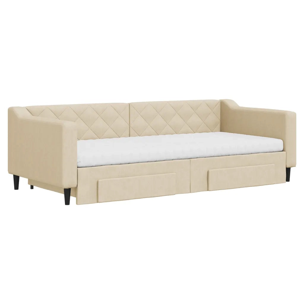 vidaXL Divano Letto Estraibile con Cassetti Crema 90x200 cm in Tessuto