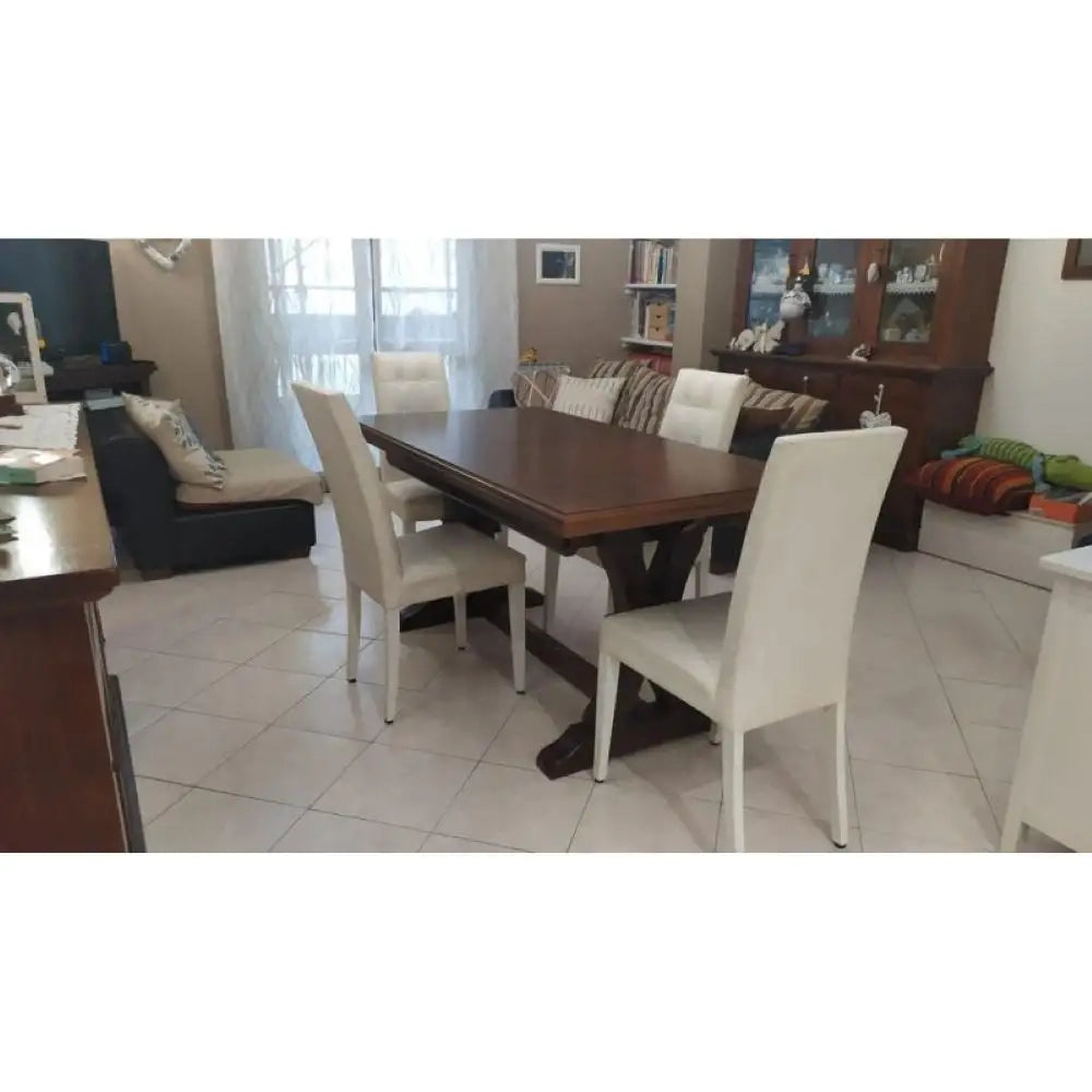Tavolo allungabile con 4 allunghe da 45 fino 340 cm in legno massello e mdf con rifinitura in noce 160x85x75 H chiuso