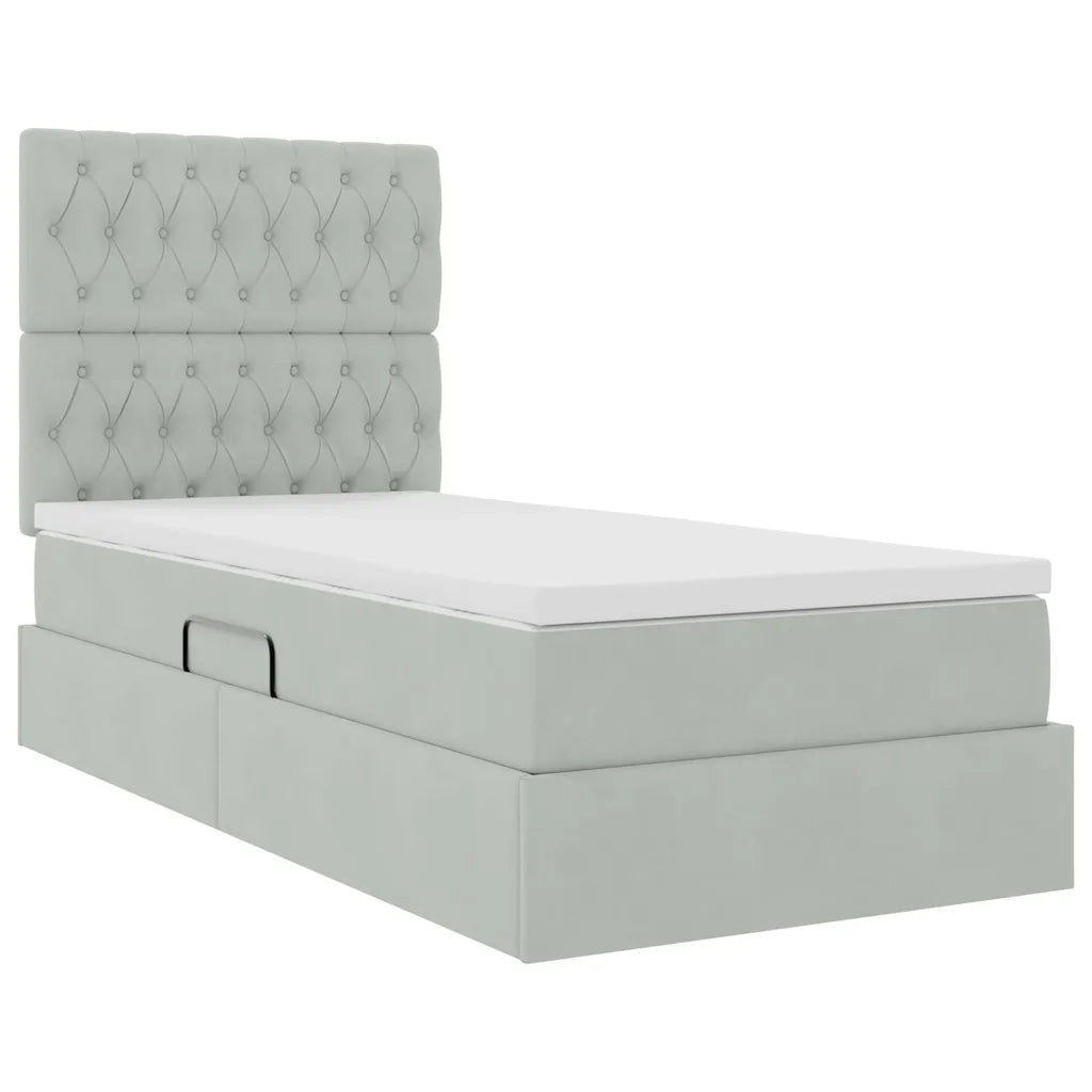 Letto con contenitore e materasso Grigio chiaro 90 x 190 cm