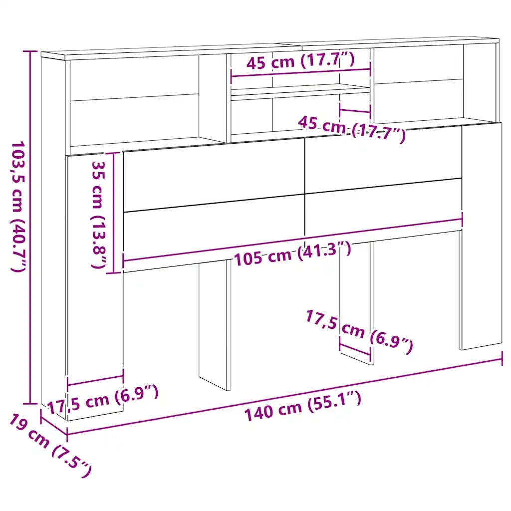Testiera con Contenitore Artigianale 160x19x103,5cm Multistrato 856871