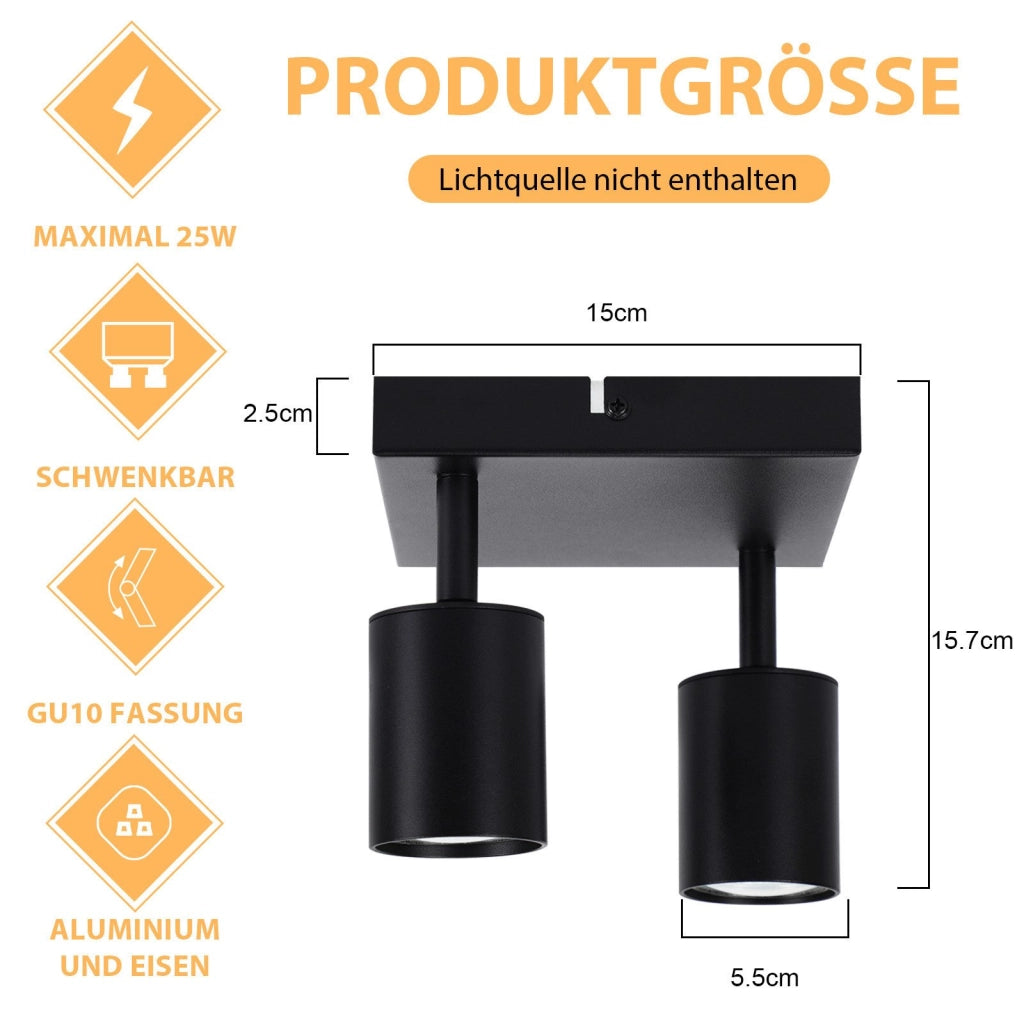 ZMH Faretto da soffitto 2 fiamme GU10 lampada da soffitto moderna parete orientabile 330° soggiorno