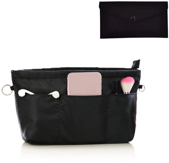 Organizzatore di borsa a mano con portafoglio, organizzatore multifunzionale in nylon con chiusura con chiave, impermeabile, con più compartimenti per donne (nero, extra piccola) (A)