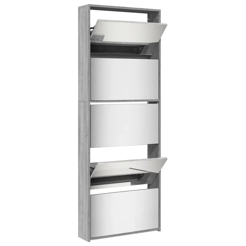 Scarpiera mobile contenitore per scarpe mobile per ingresso/corridoio/soggiorno con specchio 5 ripiani finitura rovere Sonoma 63 x 17 x 169,5 cm grigio 02_0021891