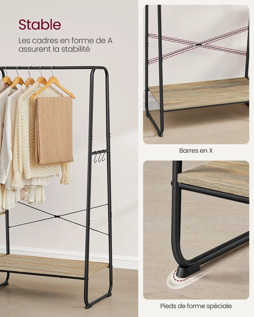 Appendiabiti indipendente scarpiera ingresso/guardaroba 45 x 120 x 160 cm con 5 ripiani portaoggetti e 6 ganci per camera da letto soggiorno corridoio stile industriale marrone 12_0007095