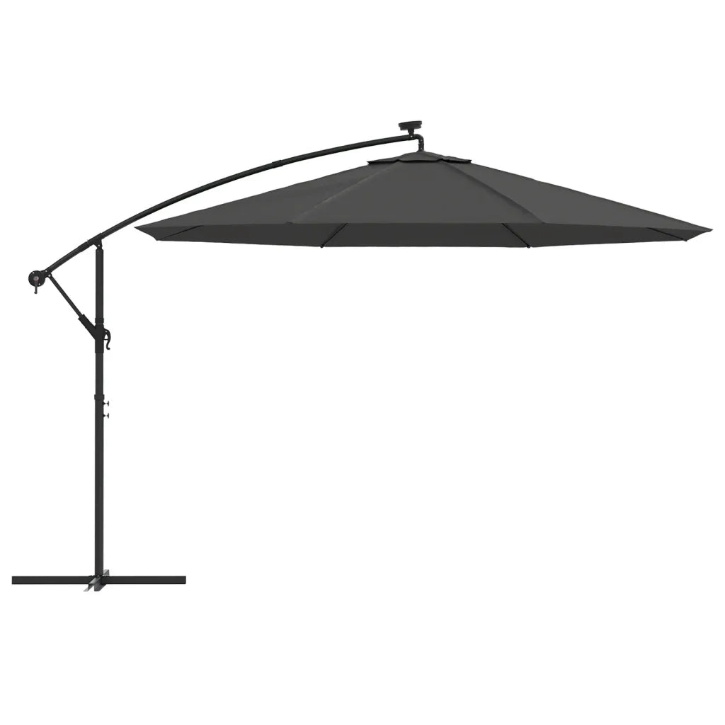 Ombrellone a Sbalzo con LED e Palo in Acciaio 350 cm Antracite 44525